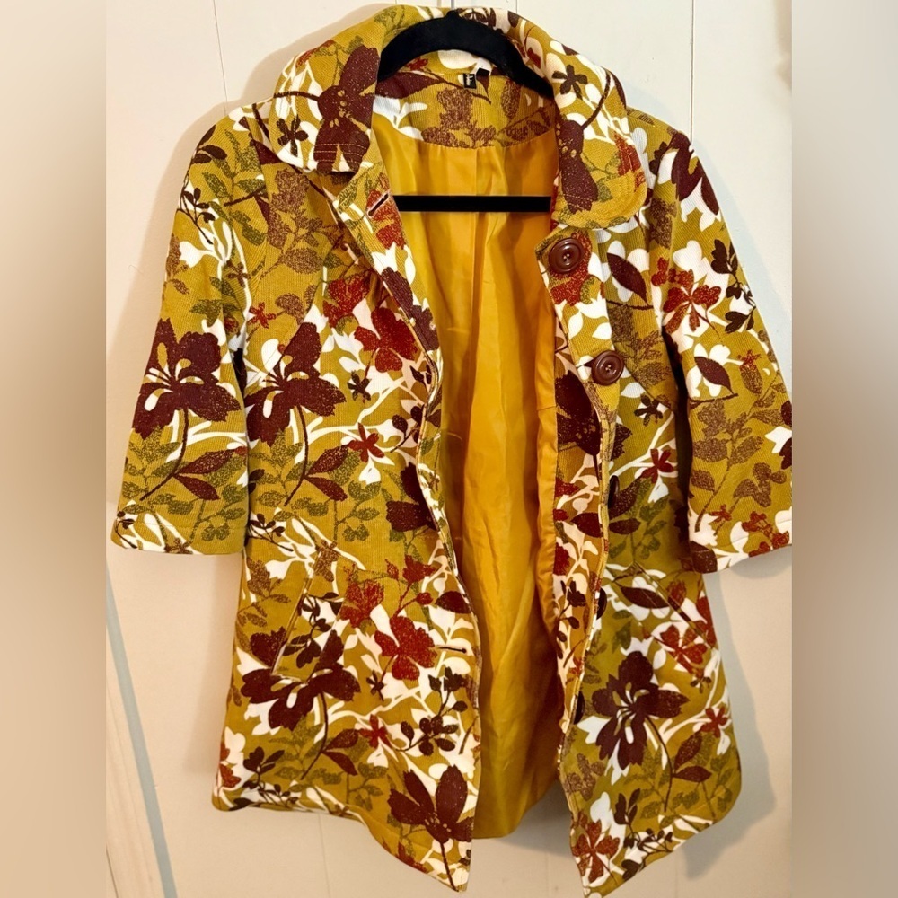 AMBITION Fall Gold Floral Button-Up Coat, Size S - Picture 10 of 12